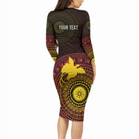 Papua New Guinea Independence Personalized Long Sleeve Bodycon Dress Tapa Circle LT7 - Polynesian Pride