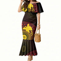 Papua New Guinea Independence Personalized Mermaid Dress Tapa Circle LT7 Women Black - Polynesian Pride