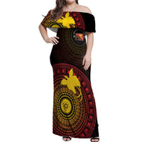 Papua New Guinea Independence Personalized Off Shoulder Maxi Dress Tapa Circle LT7 Women Black - Polynesian Pride