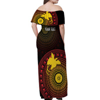 Papua New Guinea Independence Personalized Off Shoulder Maxi Dress Tapa Circle LT7 - Polynesian Pride