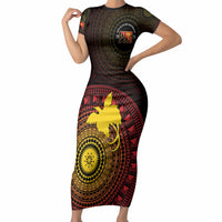 Papua New Guinea Independence Personalized Short Sleeve Bodycon Dress Tapa Circle LT7 Long Dress Black - Polynesian Pride