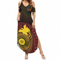Papua New Guinea Independence Personalized Summer Maxi Dress Tapa Circle LT7 Women Black - Polynesian Pride