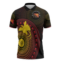 Papua New Guinea Independence Personalized Zipper Polo Shirt Tapa Circle LT7 Black - Polynesian Pride