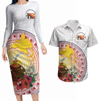 Hapi De Bilong Indipendens Papua New Guinea Couples Matching Long Sleeve Bodycon Dress and Hawaiian Shirt PNG Lime Pot LT7 White - Polynesian Pride