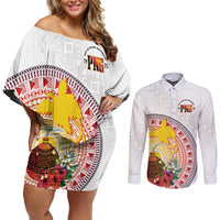 Hapi De Bilong Indipendens Papua New Guinea Couples Matching Off Shoulder Short Dress and Long Sleeve Button Shirt PNG Lime Pot