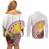 Hapi De Bilong Indipendens Papua New Guinea Couples Matching Off Shoulder Short Dress and Long Sleeve Button Shirt PNG Lime Pot LT7 - Polynesian Pride