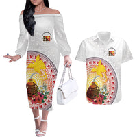 Hapi De Bilong Indipendens Papua New Guinea Couples Matching Off The Shoulder Long Sleeve Dress and Hawaiian Shirt PNG Lime Pot