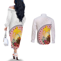 Hapi De Bilong Indipendens Papua New Guinea Couples Matching Off The Shoulder Long Sleeve Dress and Long Sleeve Button Shirt PNG Lime Pot