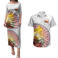 Hapi De Bilong Indipendens Papua New Guinea Couples Matching Puletasi and Hawaiian Shirt PNG Lime Pot LT7 White - Polynesian Pride