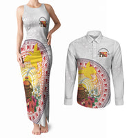 Hapi De Bilong Indipendens Papua New Guinea Couples Matching Tank Maxi Dress and Long Sleeve Button Shirt PNG Lime Pot LT7 White - Polynesian Pride