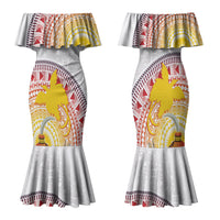 Hapi De Bilong Indipendens Papua New Guinea Family Matching Mermaid Dress and Hawaiian Shirt PNG Lime Pot LT7 Mom's Dress White - Polynesian Pride