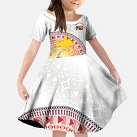 Hapi De Bilong Indipendens Papua New Guinea Kid Short Sleeve Dress PNG Lime Pot LT7 KID White - Polynesian Pride