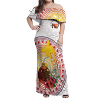 Hapi De Bilong Indipendens Papua New Guinea Off Shoulder Maxi Dress PNG Lime Pot LT7 Women White - Polynesian Pride
