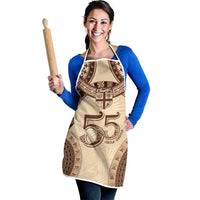 Bula Fiji Day 55th Anniversary Masi Tapa Apron Emerald Jubilee - Beige - Polynesian Pride