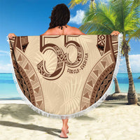 Bula Fiji Day 55th Anniversary Masi Tapa Beach Blanket Emerald Jubilee - Beige - Polynesian Pride