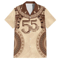 Bula Fiji Day 55th Anniversary Masi Tapa Family Matching Off Shoulder Short Dress and Hawaiian Shirt Emerald Jubilee - Beige - Polynesian Pride