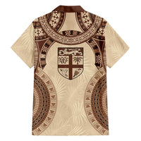 Bula Fiji Day 55th Anniversary Masi Tapa Family Matching Short Sleeve Bodycon Dress and Hawaiian Shirt Emerald Jubilee - Beige - Polynesian Pride