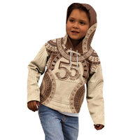Bula Fiji Day 55th Anniversary Masi Tapa Kid Hoodie Emerald Jubilee - Beige - Polynesian Pride