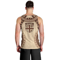 Bula Fiji Day 55th Anniversary Masi Tapa Men Tank Top Emerald Jubilee - Beige - Polynesian Pride