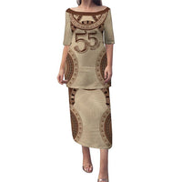 Bula Fiji Day 55th Anniversary Masi Tapa Puletasi Emerald Jubilee - Beige - Polynesian Pride