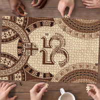 Bula Fiji Day 55th Anniversary Masi Tapa Puzzle Emerald Jubilee - Beige LT7 - Polynesian Pride