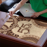 Bula Fiji Day 55th Anniversary Masi Tapa Puzzle Emerald Jubilee - Beige LT7 - Polynesian Pride