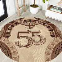 Bula Fiji Day 55th Anniversary Masi Tapa Round Carpet Emerald Jubilee - Beige - Polynesian Pride