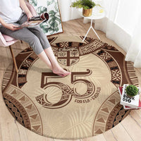 Bula Fiji Day 55th Anniversary Masi Tapa Round Carpet Emerald Jubilee - Beige - Polynesian Pride
