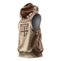 Bula Fiji Day 55th Anniversary Masi Tapa Sleeveless Hoodie Emerald Jubilee - Beige - Polynesian Pride
