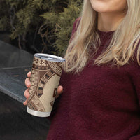 Bula Fiji Day 55th Anniversary Masi Tapa Tumbler Cup Emerald Jubilee - Beige - Polynesian Pride