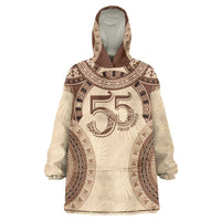 Bula Fiji Day 55th Anniversary Masi Tapa Wearable Blanket Hoodie Emerald Jubilee - Beige - Polynesian Pride