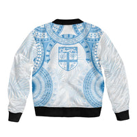 Bula Fiji Day 55th Anniversary Masi Tapa Bomber Jacket Emerald Jubilee - Turquoise - Polynesian Pride