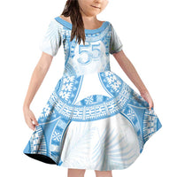 Bula Fiji Day 55th Anniversary Masi Tapa Family Matching Off Shoulder Short Dress and Hawaiian Shirt Emerald Jubilee - Turquoise - Polynesian Pride