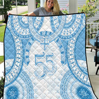 Bula Fiji Day 55th Anniversary Masi Tapa Quilt Emerald Jubilee - Turquoise - Polynesian Pride