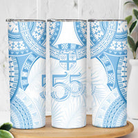 Bula Fiji Day 55th Anniversary Masi Tapa Skinny Tumbler Emerald Jubilee - Turquoise - Polynesian Pride