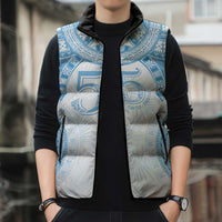 Bula Fiji Day 55th Anniversary Masi Tapa Sleeveless Puffer Jacket Emerald Jubilee - Turquoise - Polynesian Pride