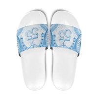 Bula Fiji Day 55th Anniversary Masi Tapa Slide Sandals Emerald Jubilee - Turquoise - Polynesian Pride