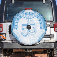 Bula Fiji Day 55th Anniversary Masi Tapa Spare Tire Cover Emerald Jubilee - Turquoise - Polynesian Pride