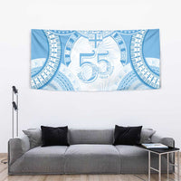Bula Fiji Day 55th Anniversary Masi Tapa Tapestry Emerald Jubilee - Turquoise LT7 - Polynesian Pride