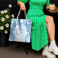 Bula Fiji Day 55th Anniversary Masi Tapa Tote Bag Emerald Jubilee - Turquoise - Polynesian Pride