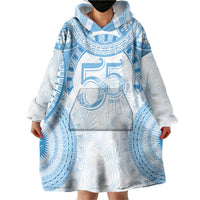 Bula Fiji Day 55th Anniversary Masi Tapa Wearable Blanket Hoodie Emerald Jubilee - Turquoise - Polynesian Pride