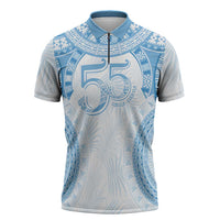 Bula Fiji Day 55th Anniversary Masi Tapa Zipper Polo Shirt Emerald Jubilee - Turquoise LT7 Turquoise - Polynesian Pride