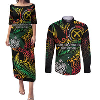 Vanuatu Indipendens Dei Couples Matching Puletasi and Long Sleeve Button Shirt Mix Traditional Sand Drawing LT7 Colorful - Polynesian Pride