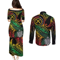 Vanuatu Indipendens Dei Couples Matching Puletasi and Long Sleeve Button Shirt Mix Traditional Sand Drawing LT7 - Polynesian Pride