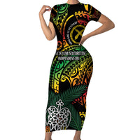 Vanuatu Indipendens Dei Family Matching Short Sleeve Bodycon Dress and Hawaiian Shirt Mix Traditional Sand Drawing