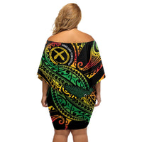 Vanuatu Indipendens Dei Off Shoulder Short Dress Mix Traditional Sand Drawing LT7 - Polynesian Pride