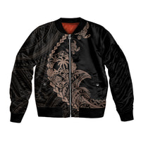 Personalised Guam Bomber Jacket Tribal Turtles Curves Style - Brown LT7 Unisex Brown - Polynesian Pride