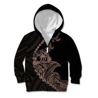 Personalised Guam Kid Hoodie Tribal Turtles Curves Style - Brown LT7 Zip Hoodie Brown - Polynesian Pride