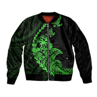 Personalised Guam Bomber Jacket Tribal Turtles Curves Style - Green LT7 Unisex Green - Polynesian Pride