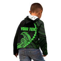 Personalised Guam Kid Hoodie Tribal Turtles Curves Style - Green LT7 - Polynesian Pride
